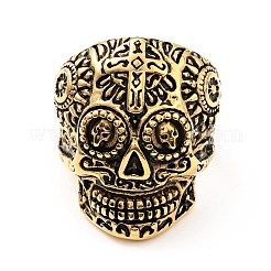 316 Stainless Steel Skull with Cross Finger Ring&nbsp;RJEW-C030-02B-AG