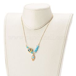 Alloy Enamel Hamsa Hand with Evil Eye Pendant Necklaces&nbsp;NJEW-JN03469
