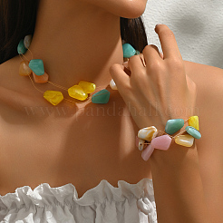 Bohemian Vacation Style Resin Nuggets Beads Bracelets & Necklaces Set for Women&nbsp;RX2364