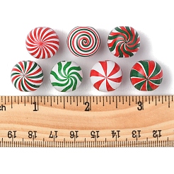42Pcs 7 Colors Christmas Theme Printed Natural Wooden Beads&nbsp;WOOD-FS0001-04