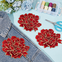 4Pcs Peony Polyester Embroidery Sew On Patches&nbsp;PATC-CY0001-72B