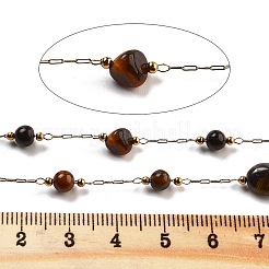 Handmade Nuggets Natural Tiger Eye Beaded Chains&nbsp;CHS-P019-06G-A