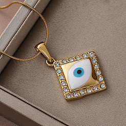 Trendy Cartoon 304 Stainless Steel Enamel White Evil Eye Rhombus Pendant Necklaces for Women&nbsp;MQ6271