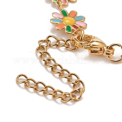 Enamel Daisy Link Chains Bracelet&nbsp;BJEW-P271-01G-02
