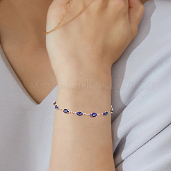 1Pc Brass & Handmade Lampwork Evil Eye Link Chain Anklets&nbsp;AJEW-LP0007-66C