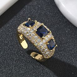 Brass Micro Pave Cubic Zirconia Cuff Open Rings for Women&nbsp;RJEW-L343-13G