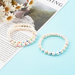 3Pcs 3 Styles Natural Cultured Freshwater Pearl Stretch Beaded Bracelets Sets&nbsp;BJEW-JB06266