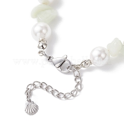 Natural New Jade Chip & Glass Shell Round Beaded Bracelets&nbsp;BJEW-JB12317-02
