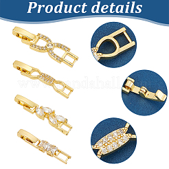 8Pcs 4 Styles Brass Pave Clear Cubic Zirconia Watch Band Clasps&nbsp;KK-OC0001-46G