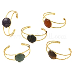Natural Mixed Gemstone Flat Round Brass Hollow Cuff Bangles for Women&nbsp;BJEW-JB14330-02