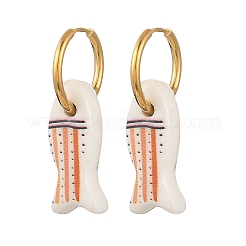 Handmade Porcelain & 316L Surgical Stainless Steel Hoop Dangle Earrings&nbsp;EJEW-JE07530