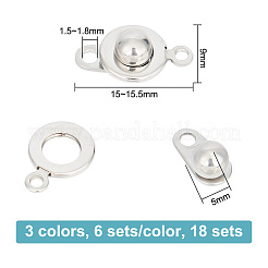 18 Sets 3 Colors 201 Stainless Steel Snap Clasps&nbsp;STAS-UN0045-77