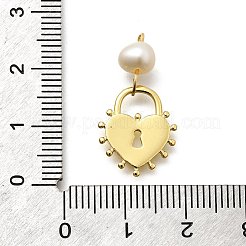 Brass & Natural Pearl Heart Lock Pendants&nbsp;KK-Z093-37G