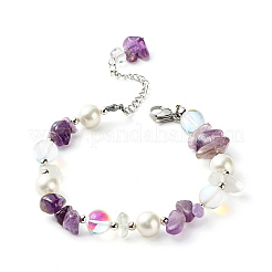 Natural Amethyst Chip Beaded Bracelet for Girl Women&nbsp;X1-BJEW-TA00019-03
