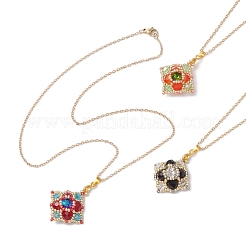 3Pcs 3 Colors Glass Beaded Rhombus Pendant Necklaces&nbsp;NJEW-MZ00072