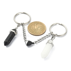 Natural Black Obsidian & White Jade Bullet Keychain&nbsp;KEYC-TA00016