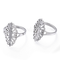 Non-Tarnish 304 Stainless Steel Hollow Out Oval Adjustable Ring&nbsp;RJEW-T027-02P
