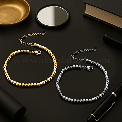 2Pcs 2 Colors Stainless Steel Ball Beads Bracelets for Women&nbsp;BJEW-GO0001-13