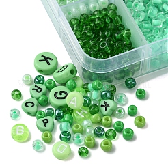 DIY Flat Round & Heart Acrylic & Glass Seed Beads Jewelry Making Findings Kits&nbsp;DIY-FS0006-43C