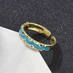 Brass Micro Pave Cubic Zirconia Cuff Rings for Women&nbsp;RJEW-D322-01G
