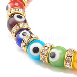 Colorful Evil Eye Lampwork Beaded Stretch Bracelet with Crystal Rhinestone for Women&nbsp;BJEW-JB07872-01