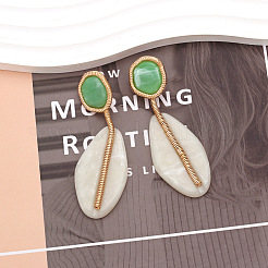 Flat Round with Oval Zinc Alloy Resin Stud Dangle Earrings&nbsp;FS-WGF40BC-01