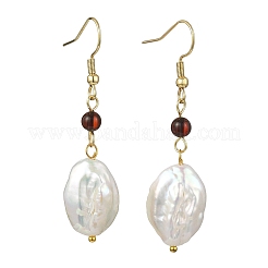 Natural Baroque Keshi Pearl and Natural Amber Dangle Earrings&nbsp;EJEW-JE07110
