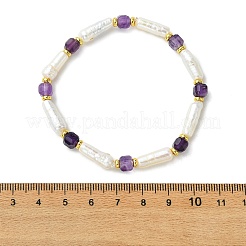 Natural Amethyst & Cultured Freshwater Pearl Beaded Bracelets&nbsp;BJEW-JB14045-03