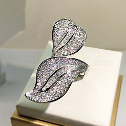 Brass Micro Pave Clear Cubic Zirconia Cuff Open Rings&nbsp;WG8DF5E-01