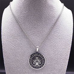201 Stainless Steel Black Enamel Rune Tree of Life Pendant Necklaces for Men&nbsp;NJEW-K283-27P