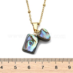 Natural Paua Shell Rectangle Heart Pendant 304 Stainless Steel Satellite Chain Necklaces for Women&nbsp;NJEW-JN06186