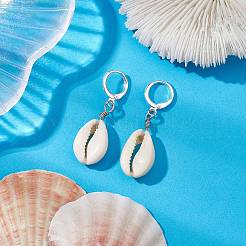Natural Cowrie Shell Leverback Earrings&nbsp;EJEW-JE05777-01