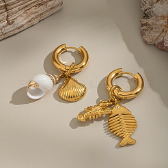 304 Stainless Steel Shell Shape & Fish Hoop Earrings&nbsp;QQ1107