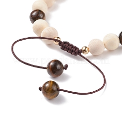 Natural Wood  & Imperial Jasper(Dyed) & Tiger Eye Braided Beaded Bracelet&nbsp;BJEW-JB08210