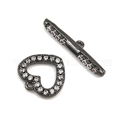 Heart Brass Micro Pave Clear Cubic Zirconia Toggle Clasps&nbsp;KK-G548-37