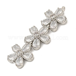 Brass Pave Clear Cubic Zirconia Three Flower Links Connector Charms&nbsp;X-KK-P277-51P