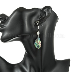 Natural Abalone Shell/Paua Shell Dangle Earrings&nbsp;EJEW-JE07434-02