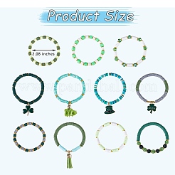 11Pcs 11 Style Alloy Enamel Clover & Cloth Flower Tassel Charm Stretch Bracelets Set&nbsp;BJEW-SW00101