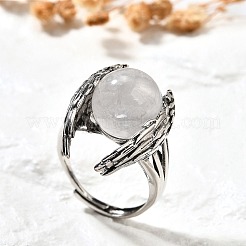 Natural Quartz Crystal Wings Adjustable Rings&nbsp;RJEW-K241-04AS-07