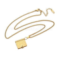 304 Stainless Steel Book Pendant Necklaces for Women&nbsp;NJEW-U037-01A-G