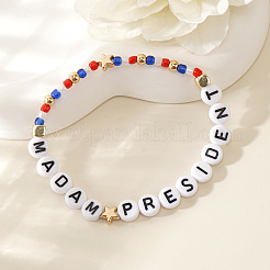 Plastic Madam President Letter Beaded Stretch Bracelets&nbsp;GS9049
