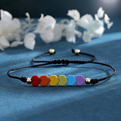 Friendship Rainbow Heart & Brass Bead Adjustable Braided Bracelets&nbsp;VD3512-1