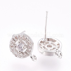 Brass Micro Pave Cubic Zirconia Stud Earring Findings&nbsp;KK-F753-10P-RS