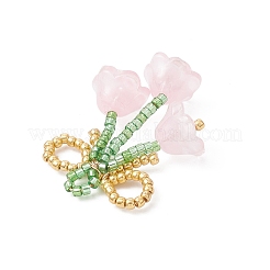 Glass Seed Beaded Bowknot with Flower Pendants&nbsp;PALLOY-MZ01129-02