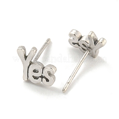 Rack Plated Word Yes Brass Stud Earrings for Women&nbsp;EJEW-Z048-10A-P
