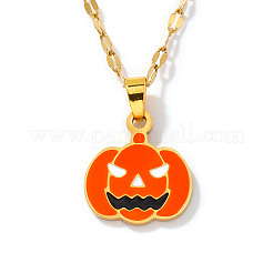 304 Stainless Steel Enamel Halloween Pumpkin Pendant Dapped Chain Necklaces&nbsp;BZ8585