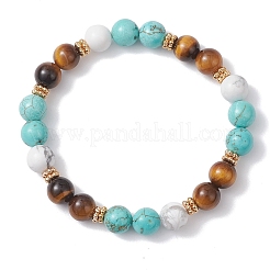 Natural Tiger Eye & Synthetic Turquoise Round Beads Stretch Bracelets for Women&nbsp;BJEW-TA00698