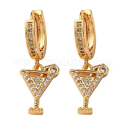 Wine Glass Brass Micro Pave Cubic Zirconia Dangle Hoop Earrings&nbsp;EJEW-F384-16G-01