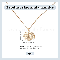 1Pc Textured Coin Brass Pendant Cable Chain Necklaces for Women&nbsp;NJEW-LP0009-33