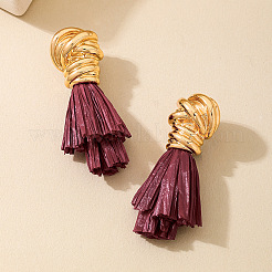 Alloy & Raffia Tassel Stud Earrings&nbsp;FS-WG3975A-01